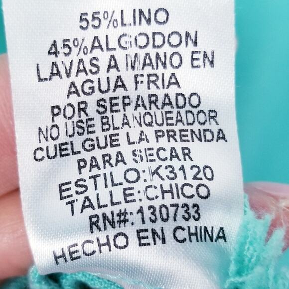 UMGEE Dress Linen Cotton V-neck V-back Rough Hem Green - Size Small - Picture 8 of 8